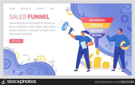 Sales funnel stages, potencial customers concept. People working with sales funnel management. Colleagues analyze online customer behavior. Team of marketers work with marketing data analysis. Sales funnel stages, potencial customer concept. Team of marketers work with marketing data analysis