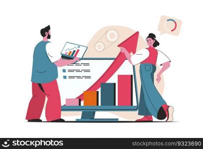 Sales performance concept isolated. Finance analysis, profit growth, sales increase. People scene in flat cartoon design. Vector illustration for blogging, website, mobile app, promotional materials.