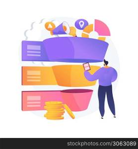 Sales pipeline management abstract concept vector illustration. Pipeline analysis, CRM, representation of sales prospects, customer prospects lifecycle, reaching sales quota abstract metaphor.. Sales pipeline management abstract concept vector illustration.