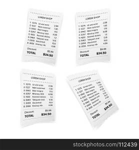 Sales Printed Receipt White Paper Blank Vector. Shop Reciept Or Bill Isolated On White Background. Realistic ATM Check Illustration. Sales Printed Receipt White Paper Blank Vector. Shop Reciept Or Bill Isolated On White Background. Realistic ATM Check