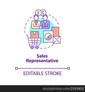 Sales representative concept icon. Business management careers abstract idea thin line illustration. Isolated outline drawing. Editable stroke. Roboto-Medium, Myriad Pro-Bold fonts used. Sales representative concept icon