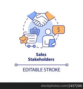 Sales stakeholders concept icon. Retail and commerce. Type of stakeholder abstract idea thin line illustration. Isolated outline drawing. Editable stroke. Arial, Myriad Pro-Bold fonts used. Sales stakeholders concept icon
