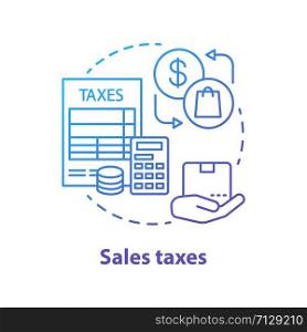 Sales taxes blue concept icon. Paying income fee to government for selling goods idea thin line illustration. Consumption tax. Calculating value-added taxation. Vector isolated outline drawing