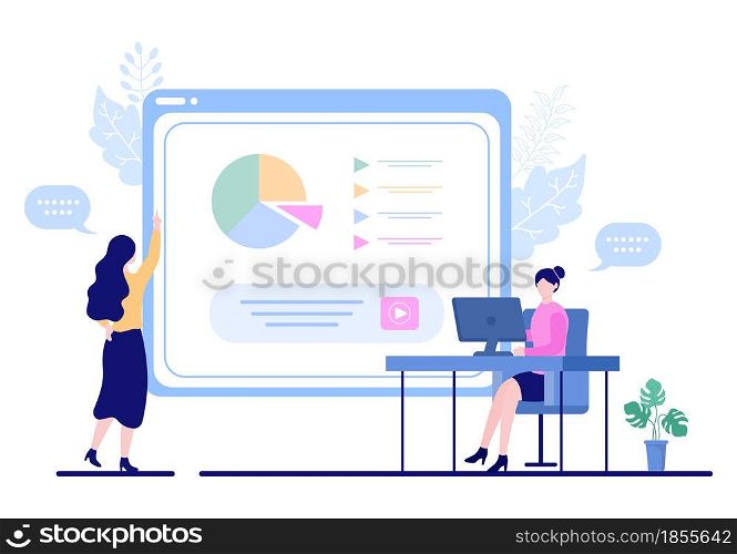 Sales Team with Financial Business Growth Development from People Working and Brainstorming. Analytics of Company Information Vector Illustration