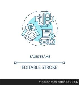 Sales teams concept icon. Contract management software users. Providing business product or service to customers idea thin line illustration. Vector isolated outline RGB color drawing. Editable stroke. Sales teams concept icon