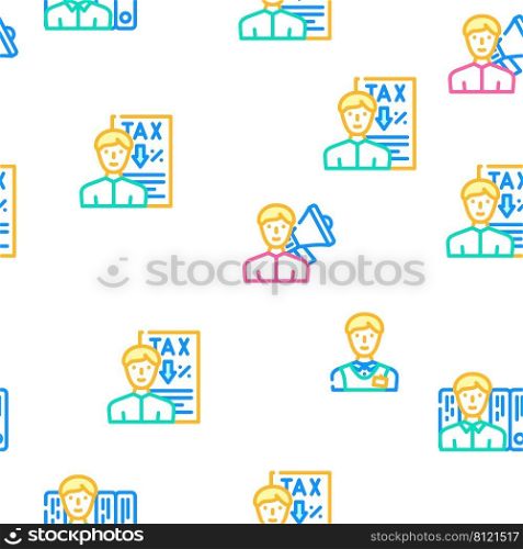 Salesman Business Occupation Vector Seamless Pattern Color Line Illustration. Salesman Business Occupation Icons Set Vector