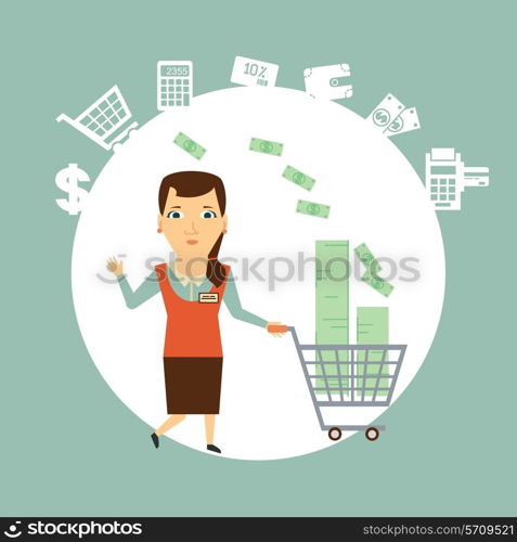 salesman carries the cart with money illustration