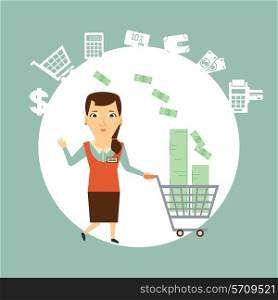 salesman carries the cart with money illustration