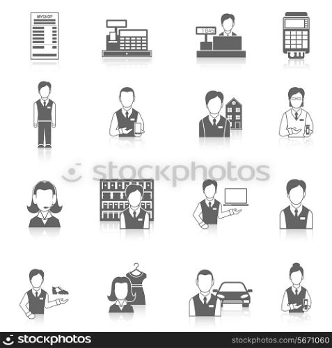 Salesman marketing business icons black set isolated vector illustration