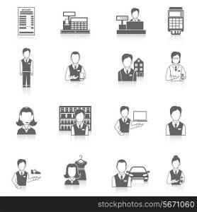 Salesman marketing business icons black set isolated vector illustration