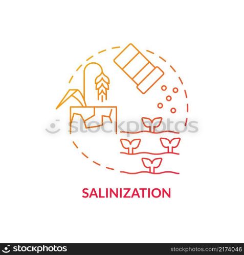 Salinization red gradient concept icon. Climate change impact on environment abstract idea thin line illustration. Isolated outline drawing. Editable stroke. Roboto-Medium, Myriad Pro-Bold fonts used. Salinization red gradient concept icon