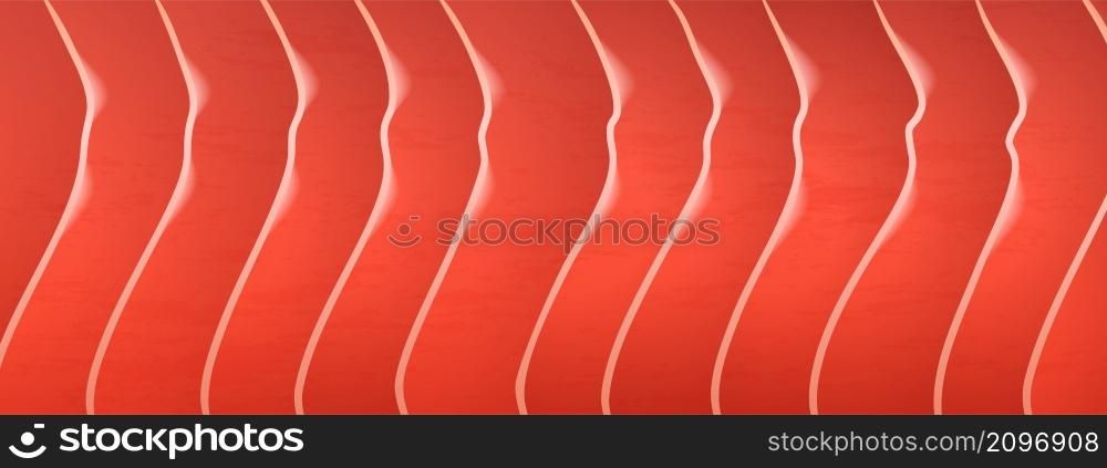 Salmon fillet texture, red fish meat pattern. Vector realistic abstract background of raw salmon steak, trout flesh slice structure with white wavy lines, seafood cut for japanese food and sushi. Salmon fillet texture, red fish meat pattern