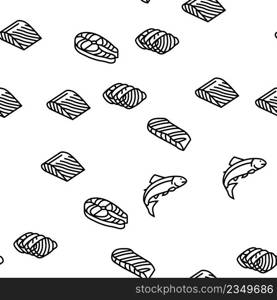 Salmon Fish Delicious Seafood Vector Seamless Pattern Thin Line Illustration. Salmon Fish Delicious Seafood Vector Seamless Pattern