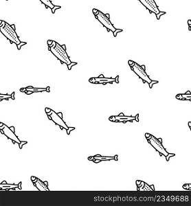 Salmon Fish Delicious Seafood Vector Seamless Pattern Thin Line Illustration. Salmon Fish Delicious Seafood Vector Seamless Pattern