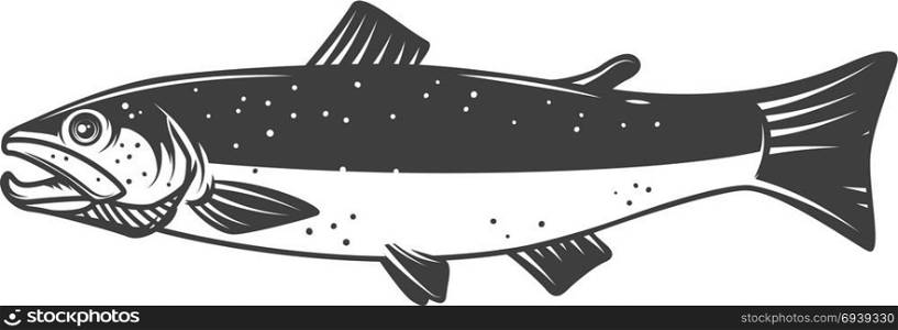 Salmon fish icon isolated on white background. Design element for logo, label, emblem, sign. Vector illustration