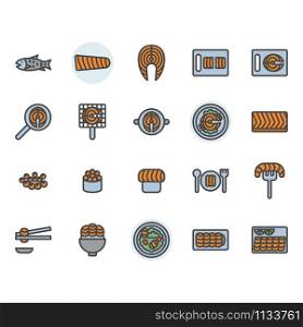 Salmon related icon and symbol set in colorline design