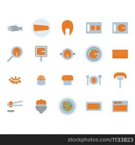 Salmon related icon and symbol set in flat design