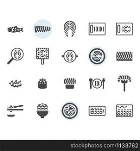 Salmon related icon and symbol set in glyph design