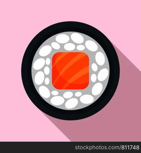 Salmon sushi roll icon. Flat illustration of salmon sushi roll vector icon for web design. Salmon sushi roll icon, flat style
