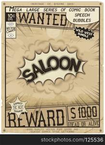 Saloon. Retro poster in style of times the Wild West. Comic speech bubble with speed lines and 3D explosion.. Comic book style poster
