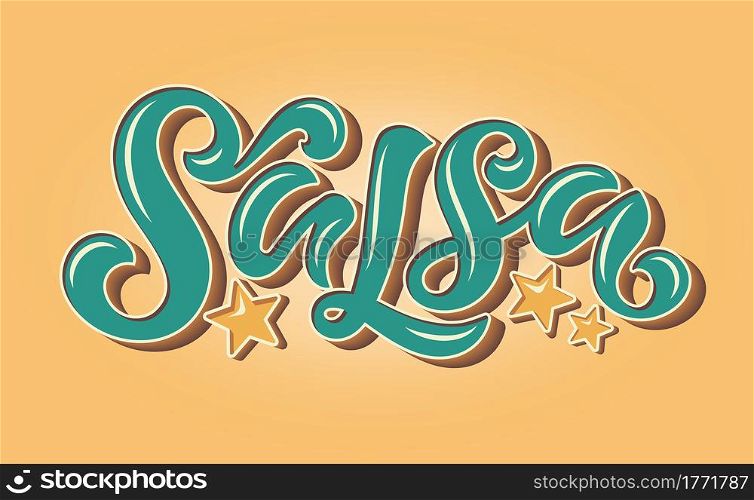 Salsa lettering vector illustration for logo design, banners, tags and announcements. Hand-drawn bold calligraphy in trendy colors.