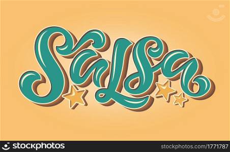 Salsa lettering vector illustration for logo design, banners, tags and announcements. Hand-drawn bold calligraphy in trendy colors.