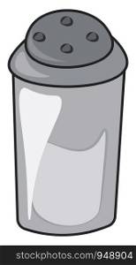 Salt in a black plastic container, vector, color drawing or illustration.