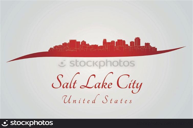 Salt Lake City skyline in red and gray background in editable vector file