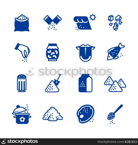 Salt silhouette vector icons set. Salt for cooking cuisine, recipe and preparation seasoning illustration. Salt silhouette vector icons set