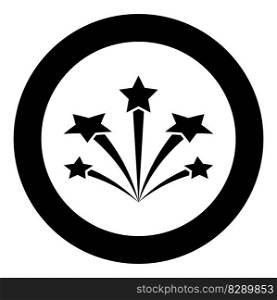 Salute with stars firework starry icon in circle round black color vector illustration image solid outline style simple. Salute with stars firework starry icon in circle round black color vector illustration image solid outline style