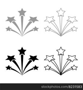 Salute with stars firework starry set icon grey black color vector illustration image simple solid fill outline contour line thin flat style. Salute with stars firework starry set icon grey black color vector illustration image solid fill outline contour line thin flat style