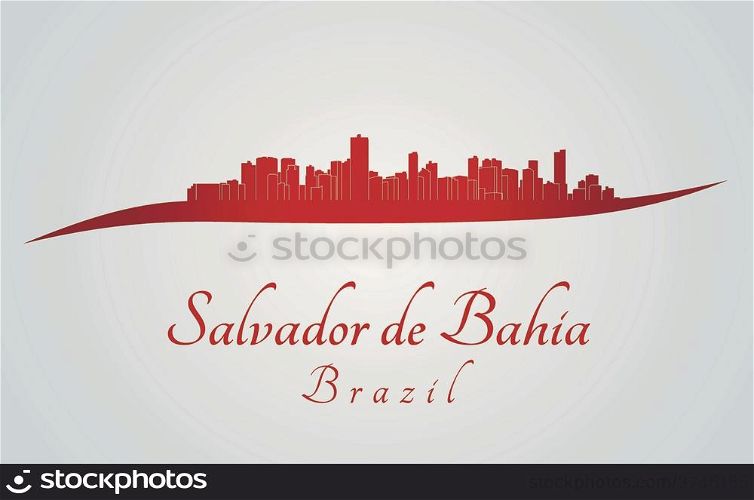 Salvador de Bahia skyline in red and gray background in editable vector file