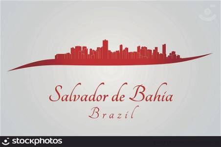 Salvador de Bahia skyline in red and gray background in editable vector file