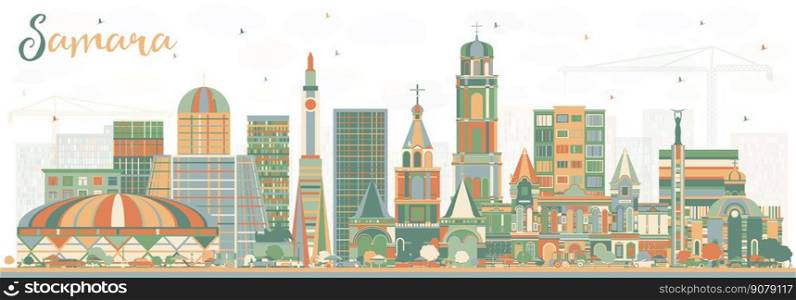 Samara Russia City Skyline with Color Buildings. Vector Illustration. Business Travel and Tourism Concept with Modern Architecture. Samara Cityscape with Landmarks.