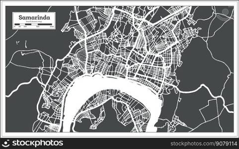 Samarinda Indonesia City Map in Retro Style. Outline Map. Vector Illustration.