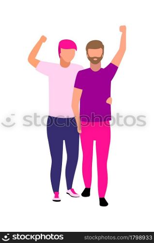 Same sex couple semi flat color vector characters. Full body people on white. Gay activists protesting against violence isolated modern cartoon style illustration for graphic design and animation. Same sex couple semi flat color vector characters