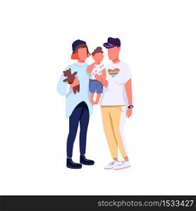 Same sex family flat color vector faceless characters. Generation Z couple, LGBTQ rights. Young lesbian women with child isolated cartoon illustration for web graphic design and animation. Same sex family flat color vector faceless characters