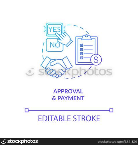 Sample approval and payment concept icon. Order finishing and delivering final files idea thin line illustration. Design workshop work result. Vector isolated outline RGB color drawing
