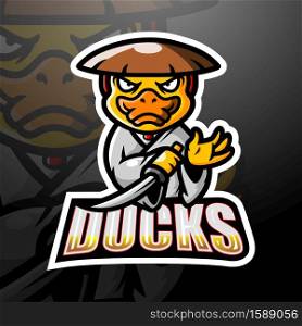 Samurai duck mascot esport logo design