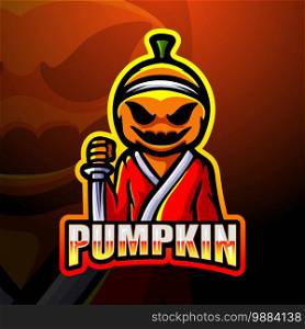Samurai pumpkin mascot esport logo design