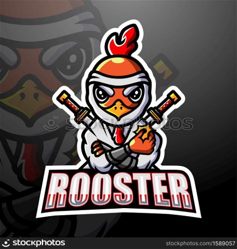 Samurai rooster mascot esport logo design
