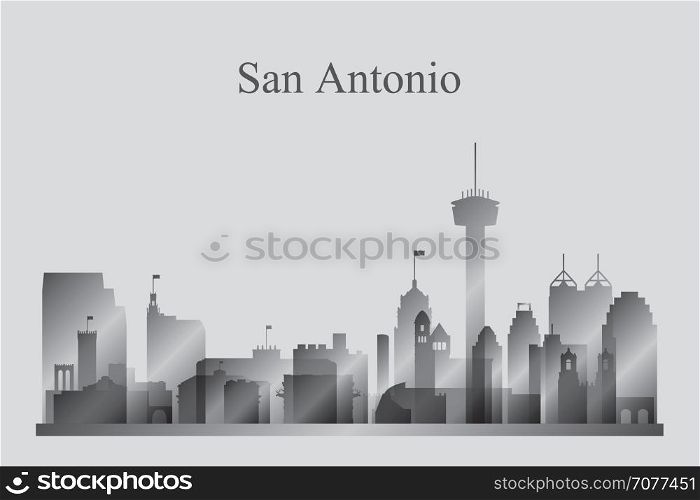 San Antonio city skyline silhouette in grayscale vector illustration