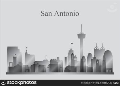 San Antonio city skyline silhouette in grayscale vector illustration
