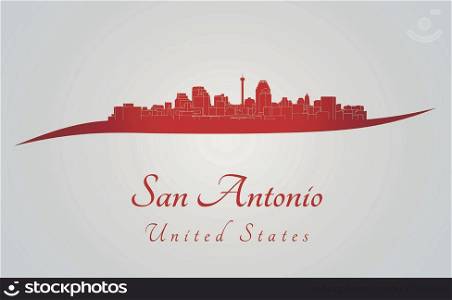 San Antonio skyline in red and gray background in editable vector file