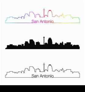 San Antonio skyline linear style with rainbow in editable vector file