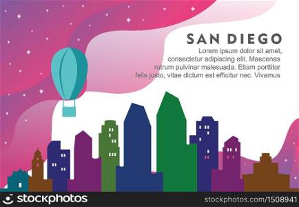 San Diego California City Building Cityscape Skyline Dynamic Background Illustration