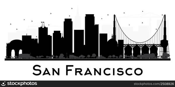 San Francisco City skyline black and white silhouette. Vector illustration. Simple flat concept for tourism presentation, banner, placard or web site. Business travel concept. Cityscape with landmarks