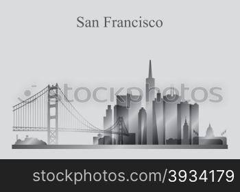 San Francisco city skyline silhouette in grayscale, vector illustration