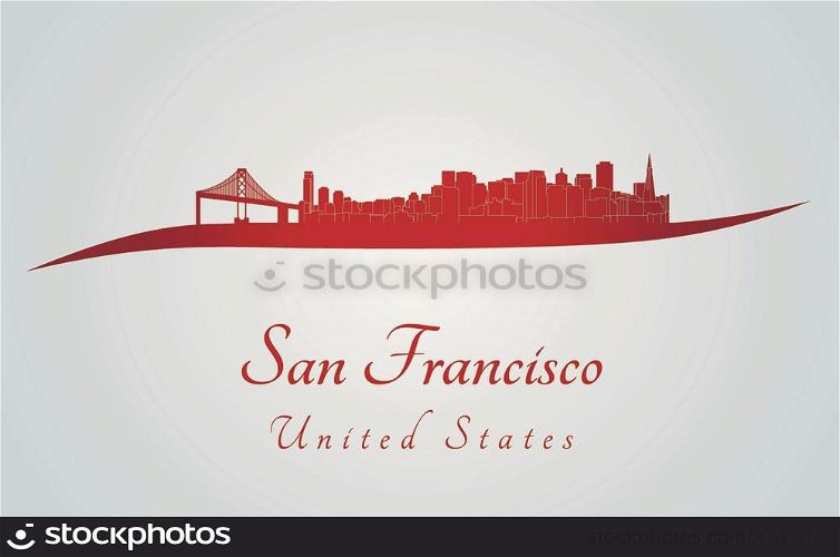 San Francisco skyline in red and gray background in editable vector file