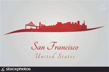 San Francisco skyline in red and gray background in editable vector file